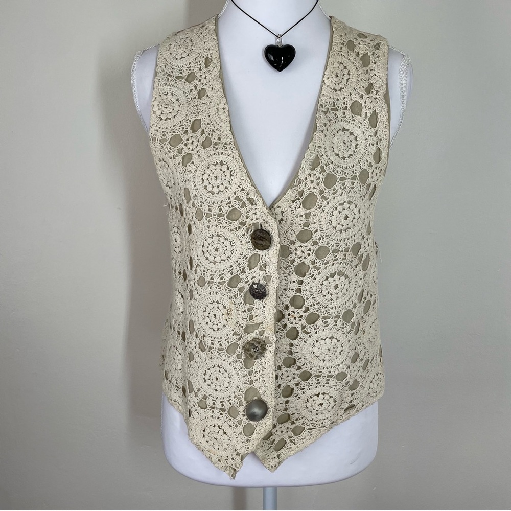 Vintage ICE Crochet V-Neck Sweater Vest